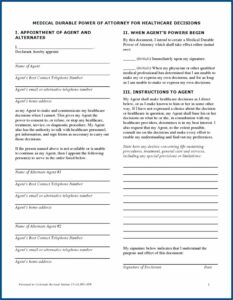 Colorado Durable Power Of Attorney Form Free