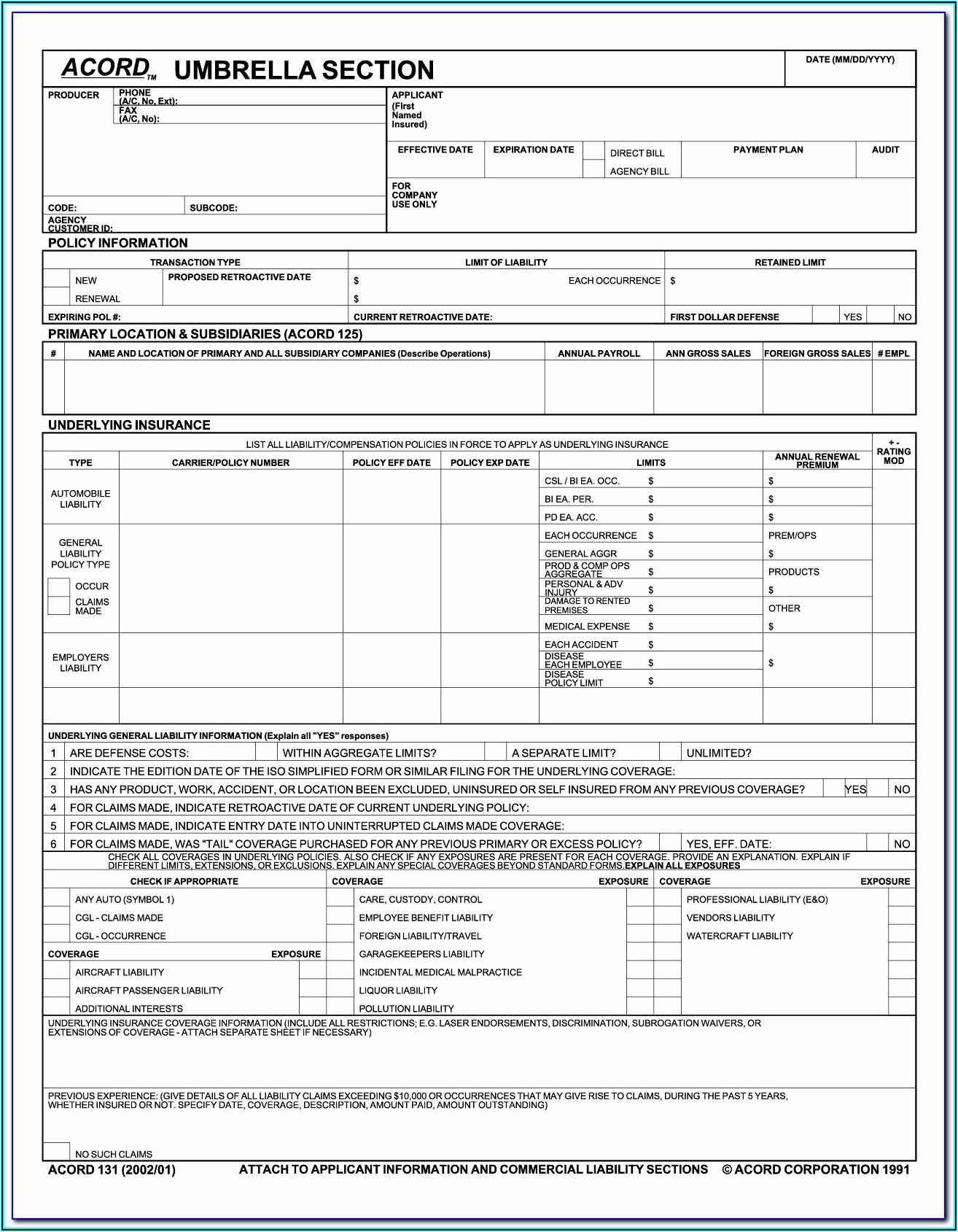 Commercial Insurance Acord Forms