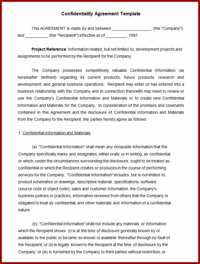 Confidentiality Agreement Template Word Free