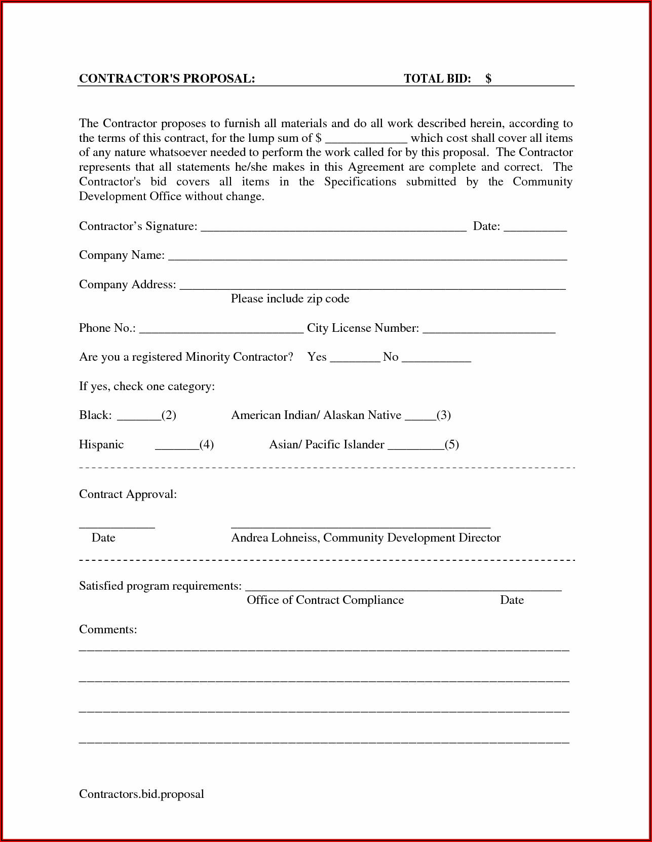 Contract Bid Forms Free