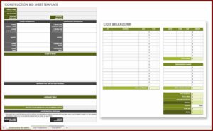 Contractor Bid Sheet Template Free
