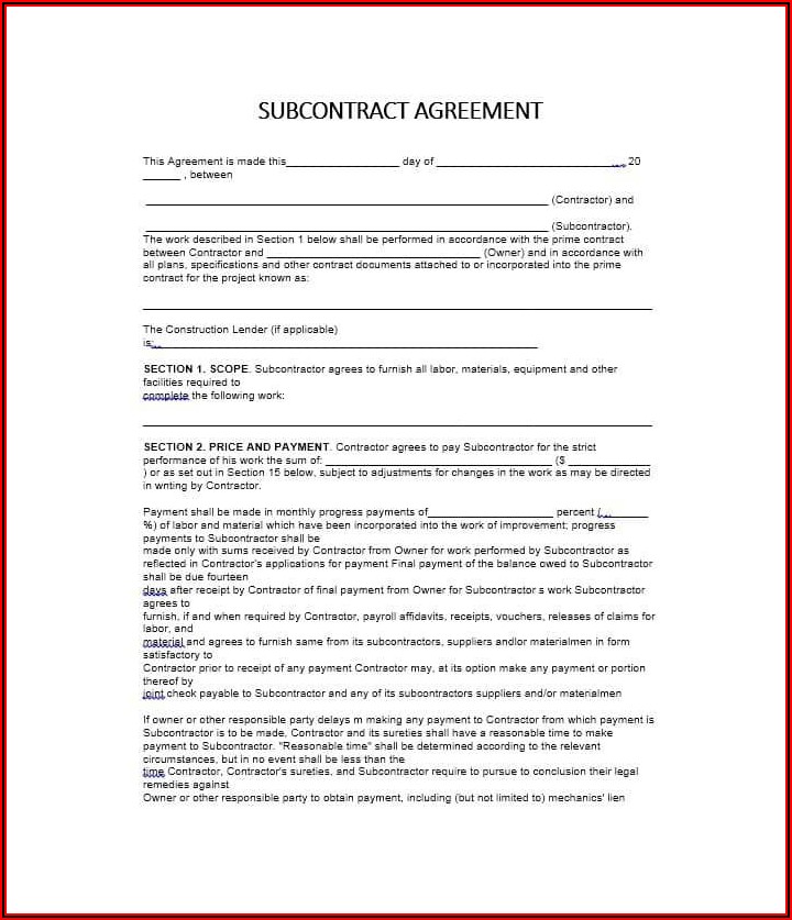 Contractor Subcontractor Agreement Template Free