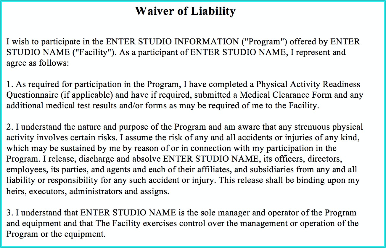 Covid 19 Waiver Of Liability Form Template