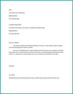 Credit Dispute Form For Transunion
