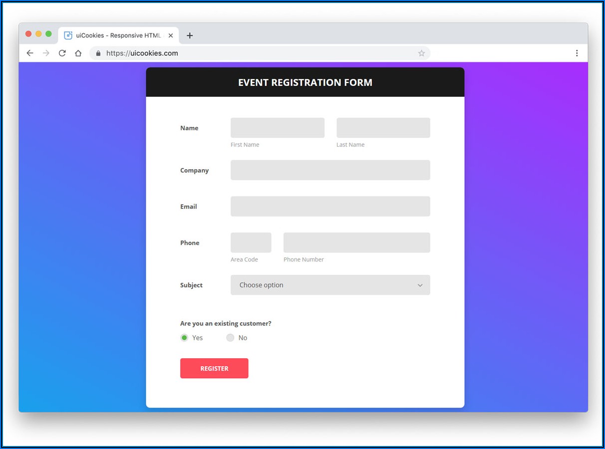 Css Register Form Template Free Download