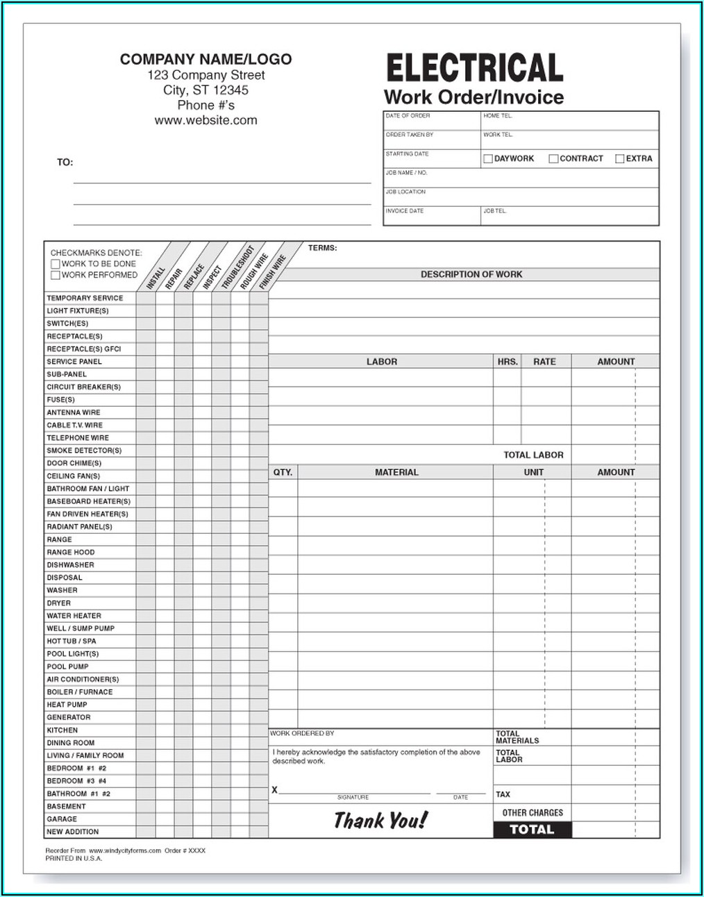 Custom Carbonless Work Order Forms
