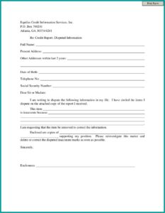 Dispute Form For Equifax