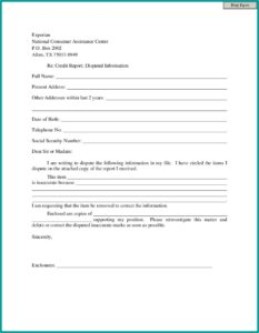 Dispute Form For Experian