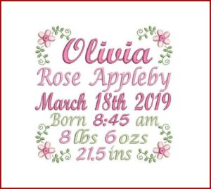 Embroidery Birth Announcement Template