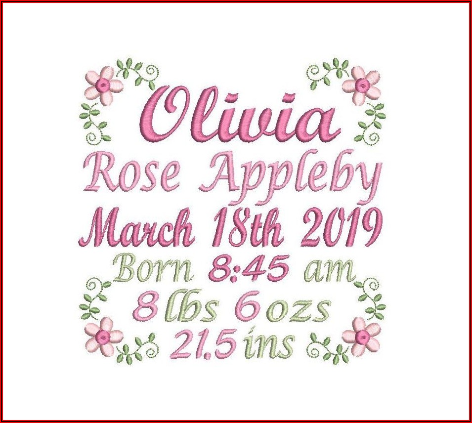 Embroidery Birth Announcement Template