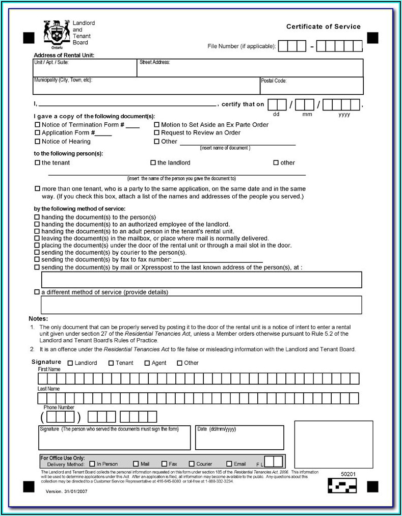Form For Eviction Notice For Tenant Ontario