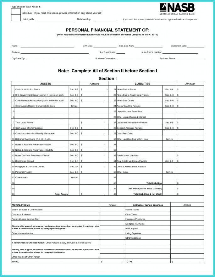 Free Blank Business Financial Statement Form