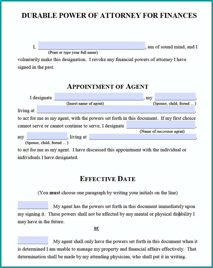 Free Blank Durable Power Of Attorney Forms To Print