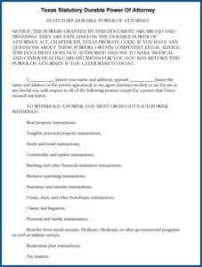 Free Durable Power Of Attorney Template Texas