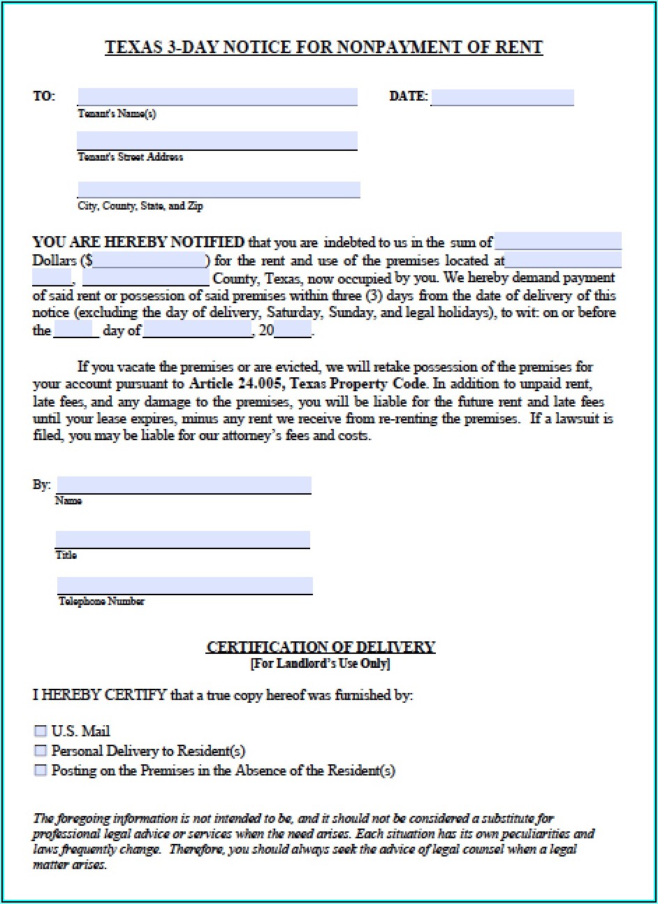 Free Eviction Notice Form Texas Download
