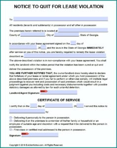 Free Georgia Landlord Notice To Vacate Form