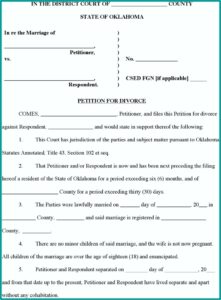 Free Petition For Divorce Form Oklahoma
