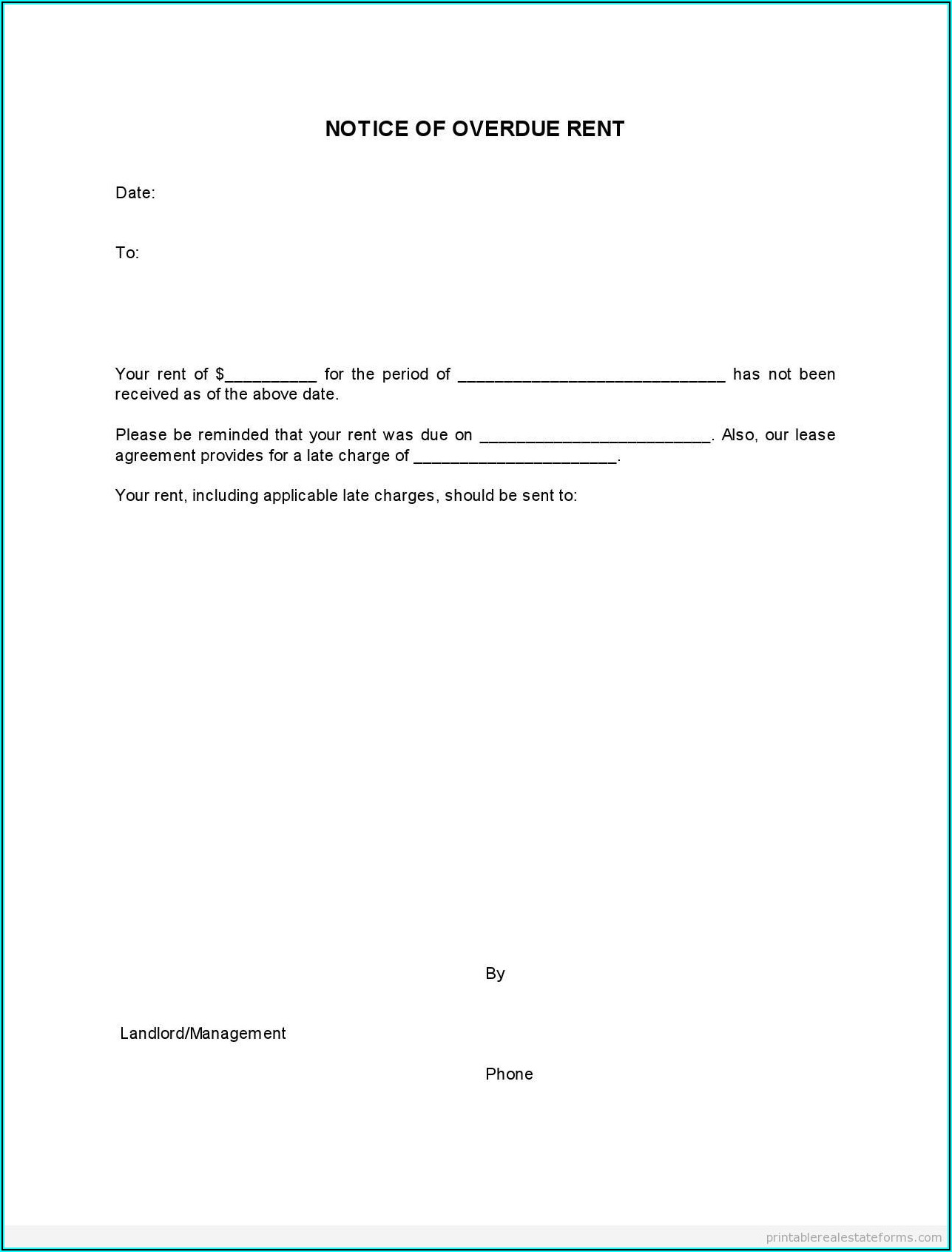 Free Printable Late Rent Notice Form