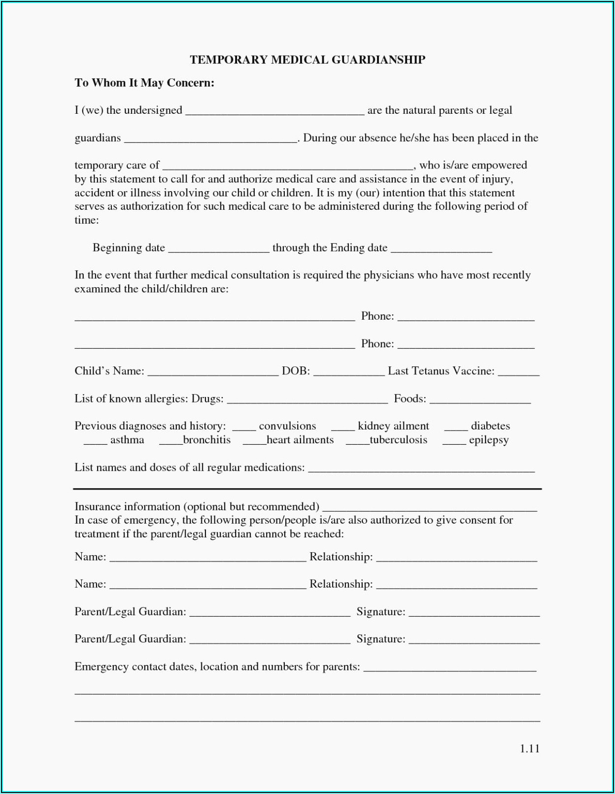Free Printable Temporary Custody Forms
