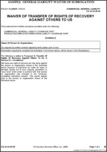 General Liability Waiver Of Subrogation Example