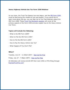 Highway Heavy Use Tax Form 2290