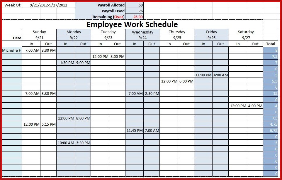 Hourly Employee Shift Schedule Template Excel