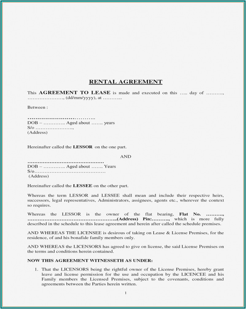 House Rent Agreement Template India
