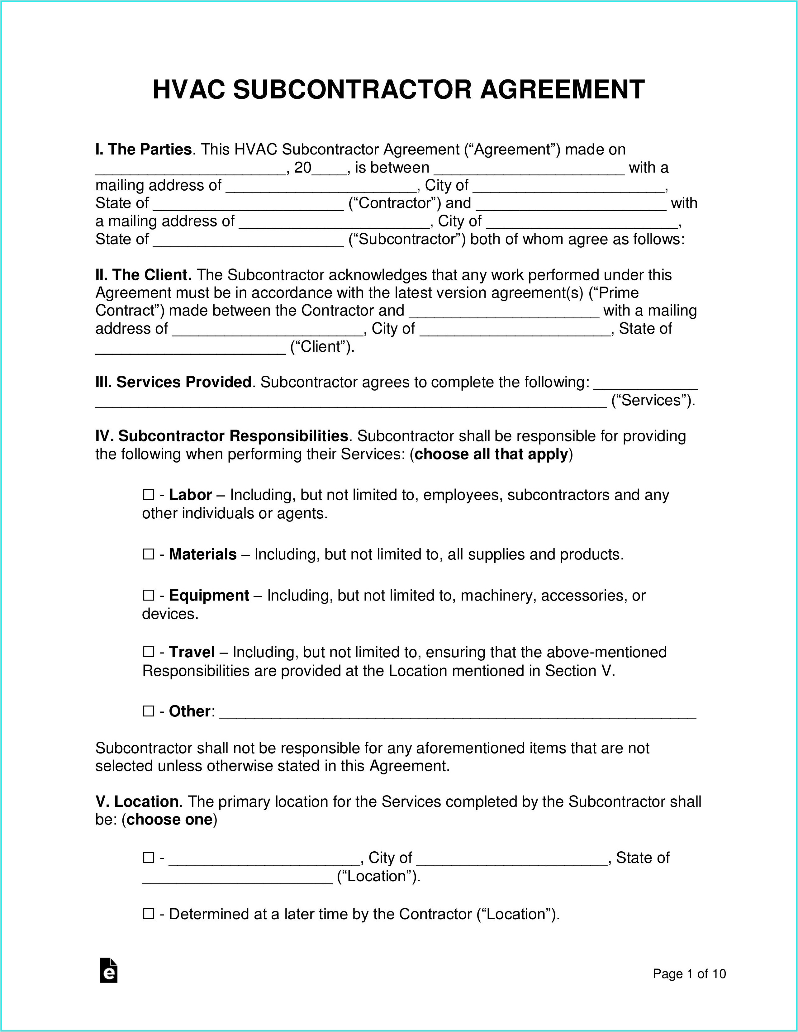 Hvac Contract Template