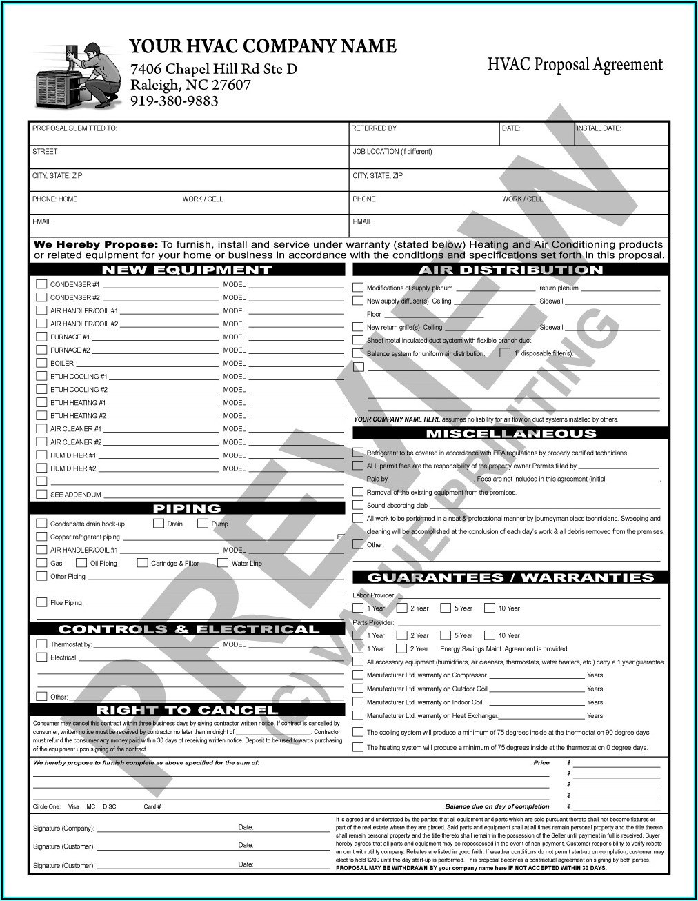 Hvac Installation Contract Forms