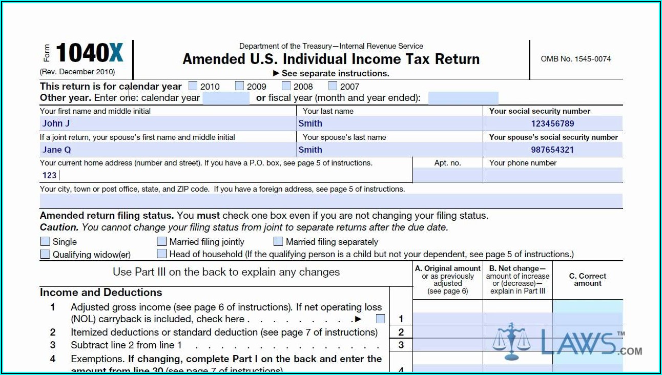 Irs Fillable Form 1040x