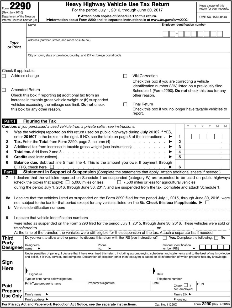 Irs Form 2290 For 2016