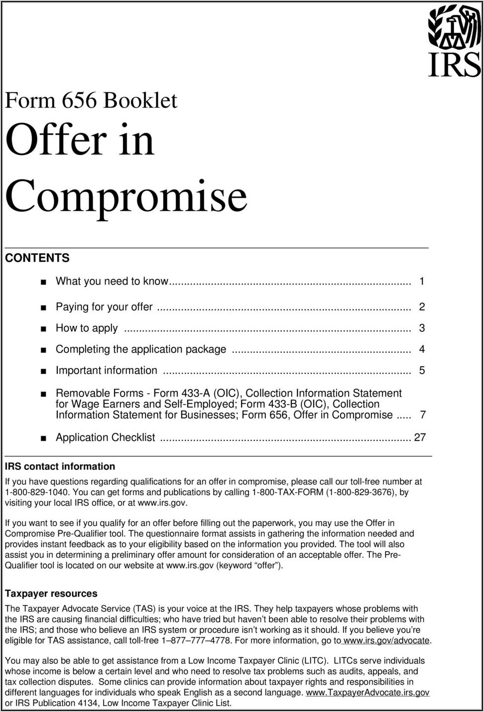 Irs Offer In Compromise Form 656 Booklet