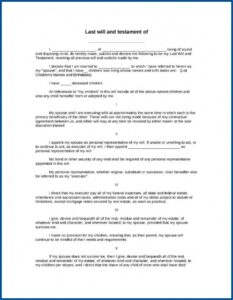 Last Will And Testament Blank Forms Texas