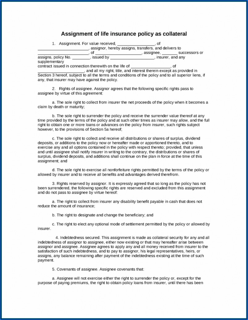 Life Insurance Collateral Assignment Form