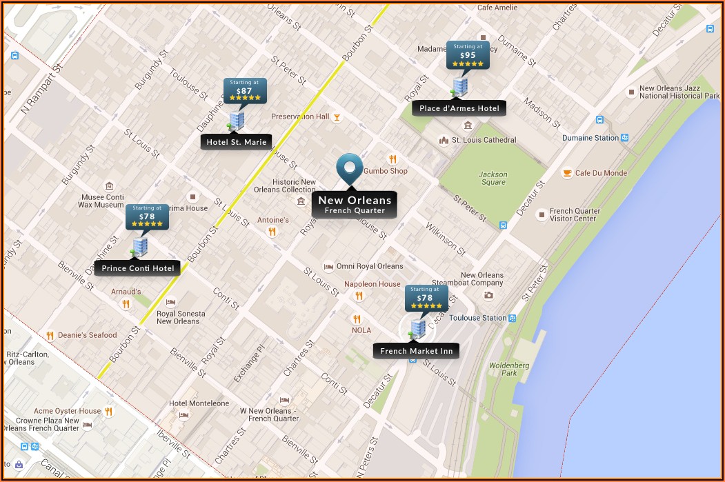 Map Of New Orleans Hotels French Quarter