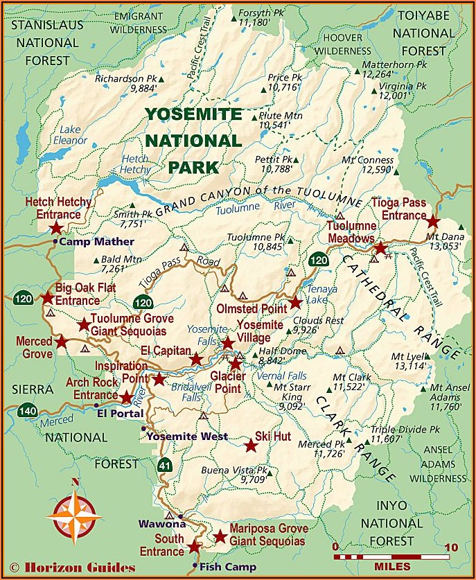 Map Of Yosemite National Park Attractions