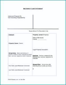 Mechanic Lien Waiver Form Minnesota
