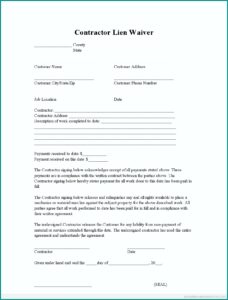 Mechanics Lien Waiver Form Pdf