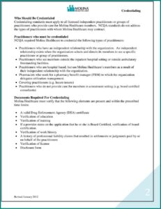 Molina Healthcare Credentialing Forms