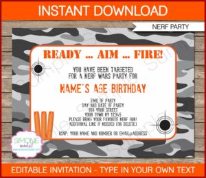 Nerf Gun Birthday Invitations Templates