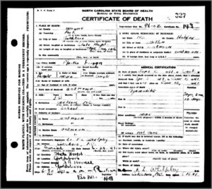North Carolina Death Certificate Form