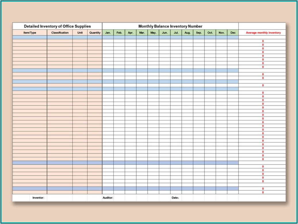 Office Supplies Inventory Spreadsheet Template