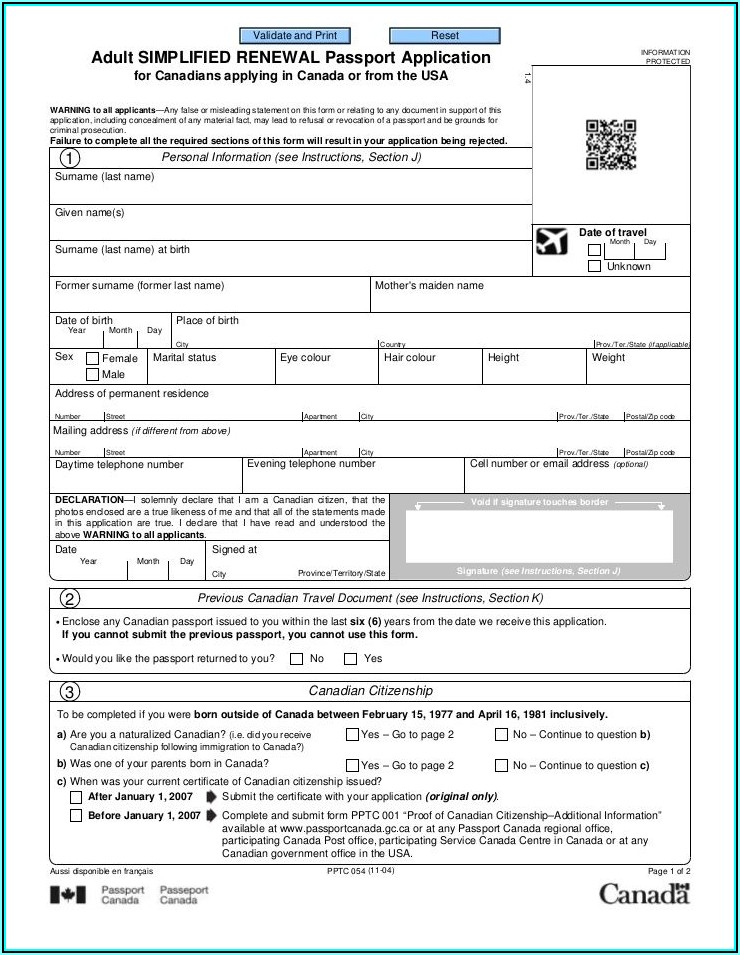 Passport Renewal Form Printable Canada