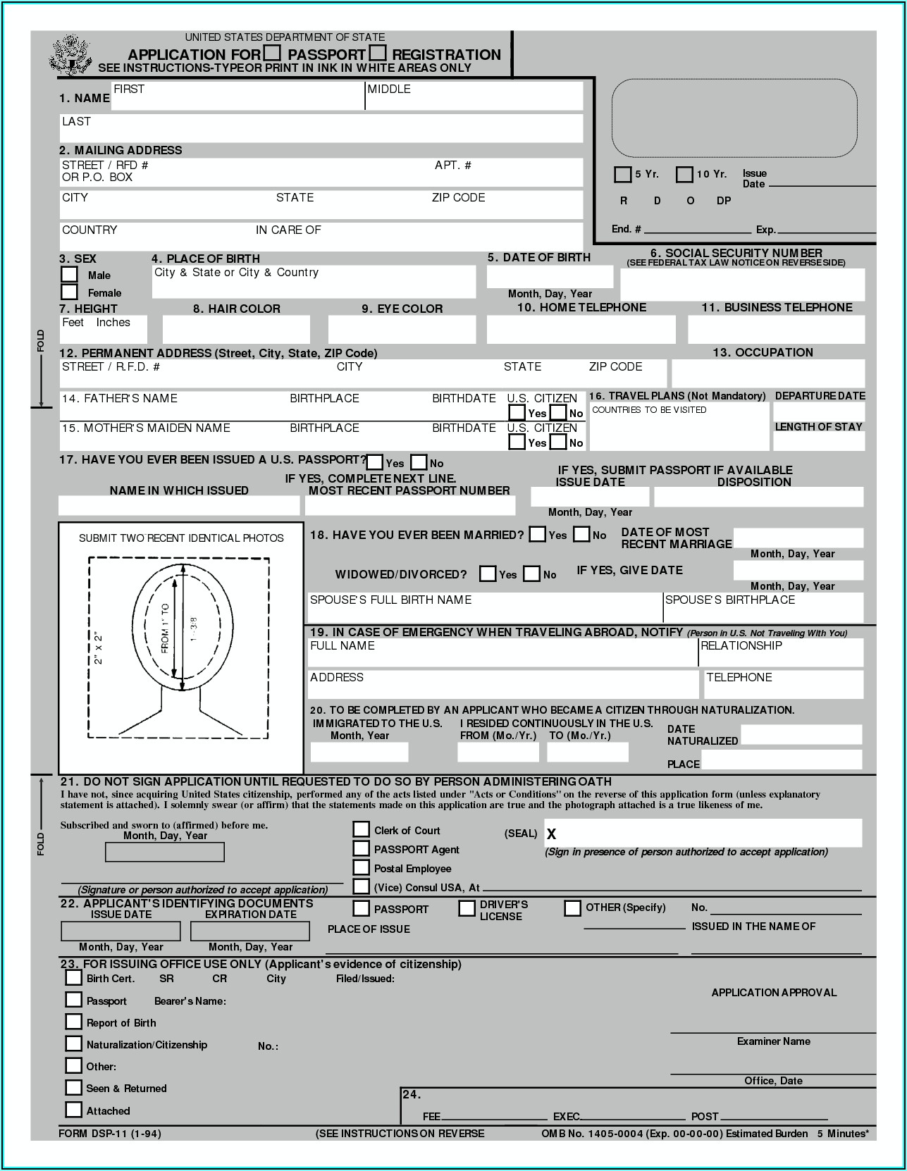 Passport Renewal Forms Printable