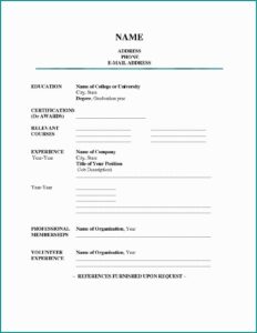 Printable Blank Resume Form For Job Application