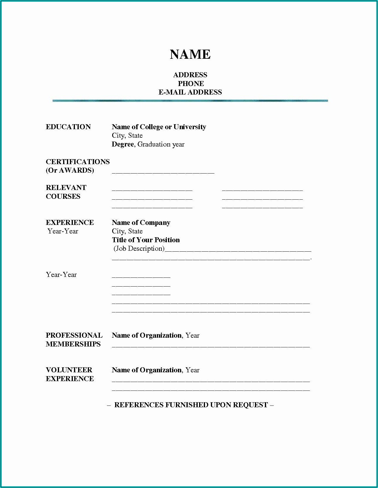 Printable Blank Resume Form For Job Application