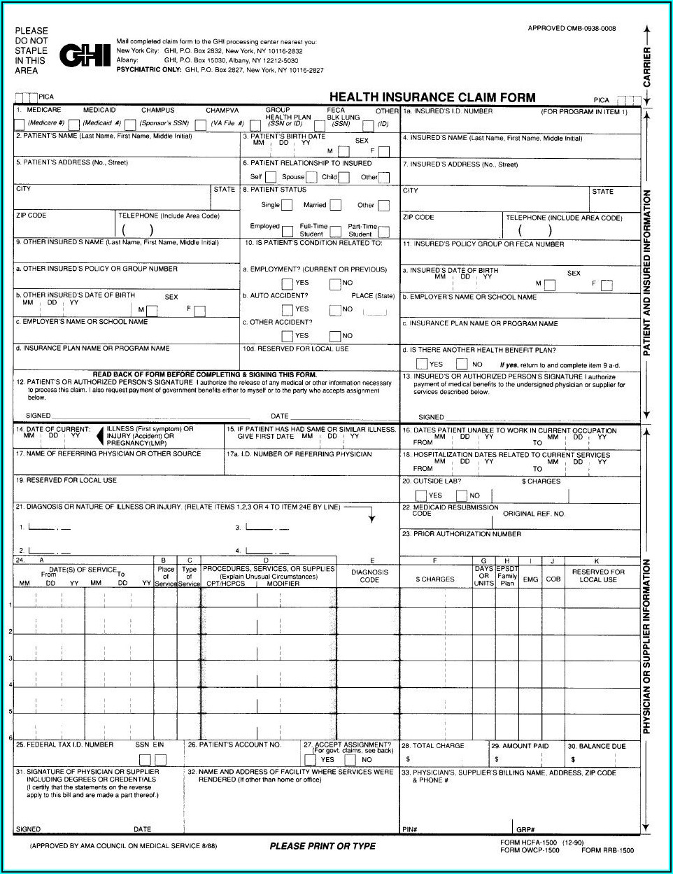 Printable Hcfa 1500 Claim Form