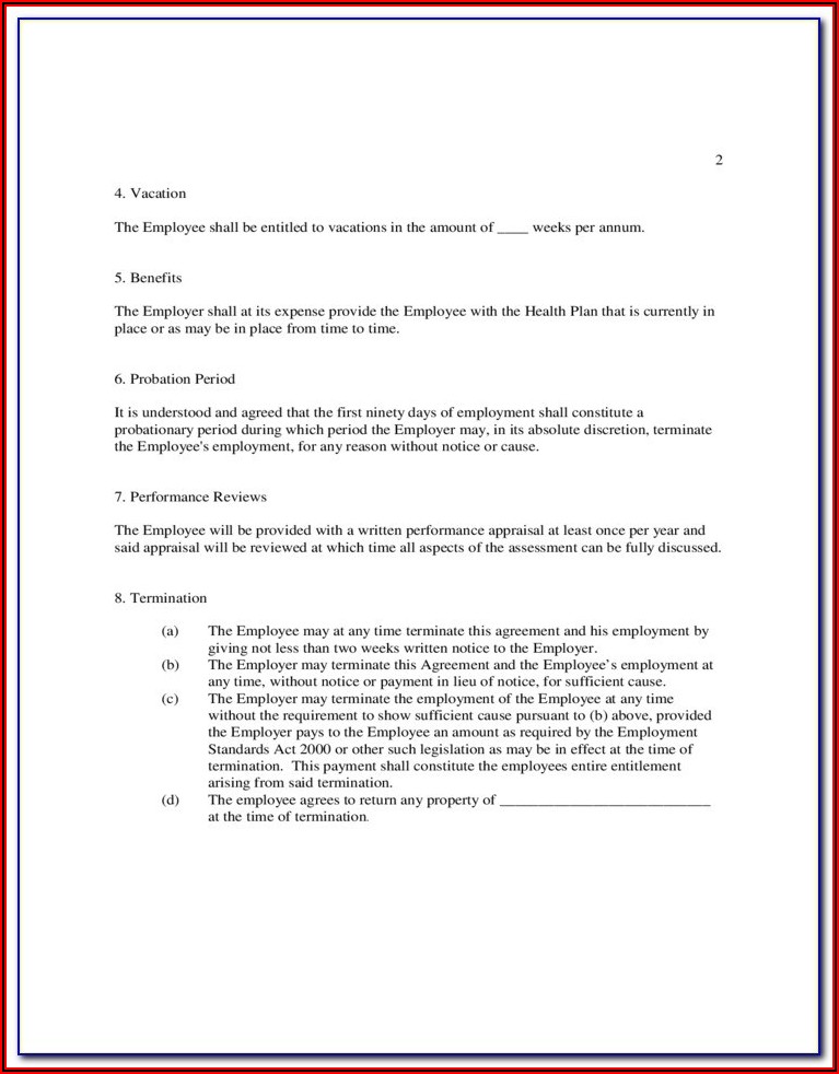 Probationary Period Contract Of Employment Template