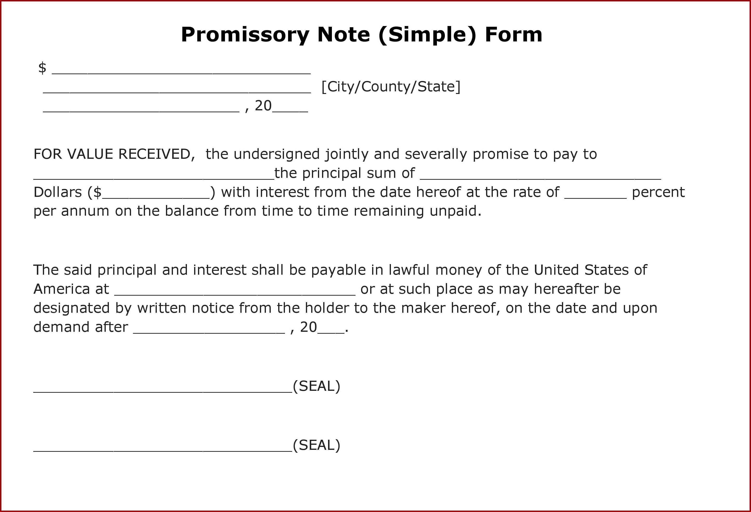 Promissory Note Form Template