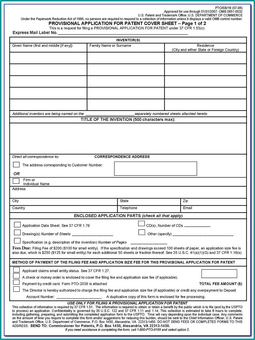 Provisional Patent Forms